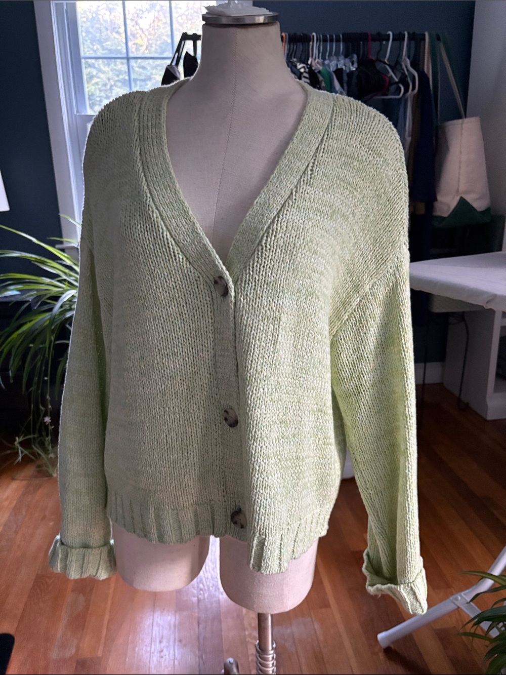 The Loft Light Green V-Neck Button Cardigan Sweater